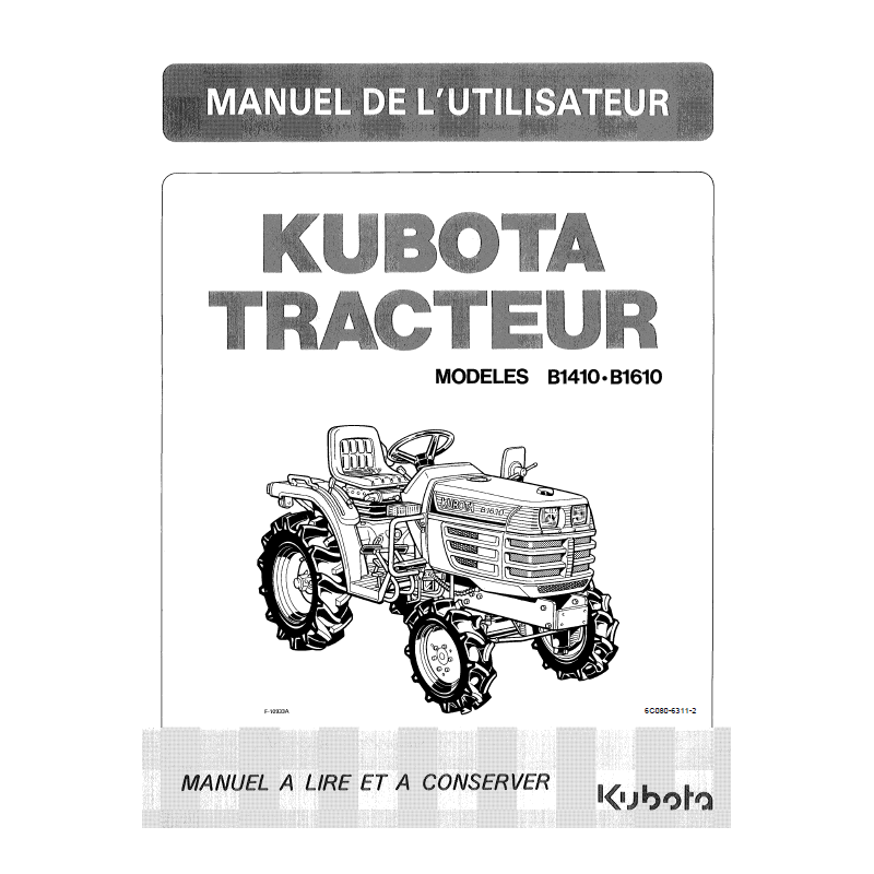 Manuel d'utilisateur Kubota B1410, B1610 - Version digitale Manuels espaces verts