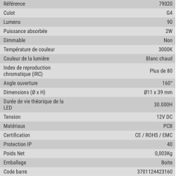 Ampoule LED G4 2W 3000°K Ampoules