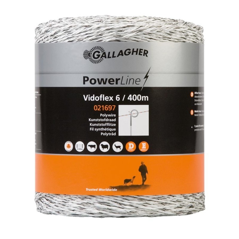 Vidoflex 6 (blanc, 400 mètre) Gallagher Fil, cordon, barbelé