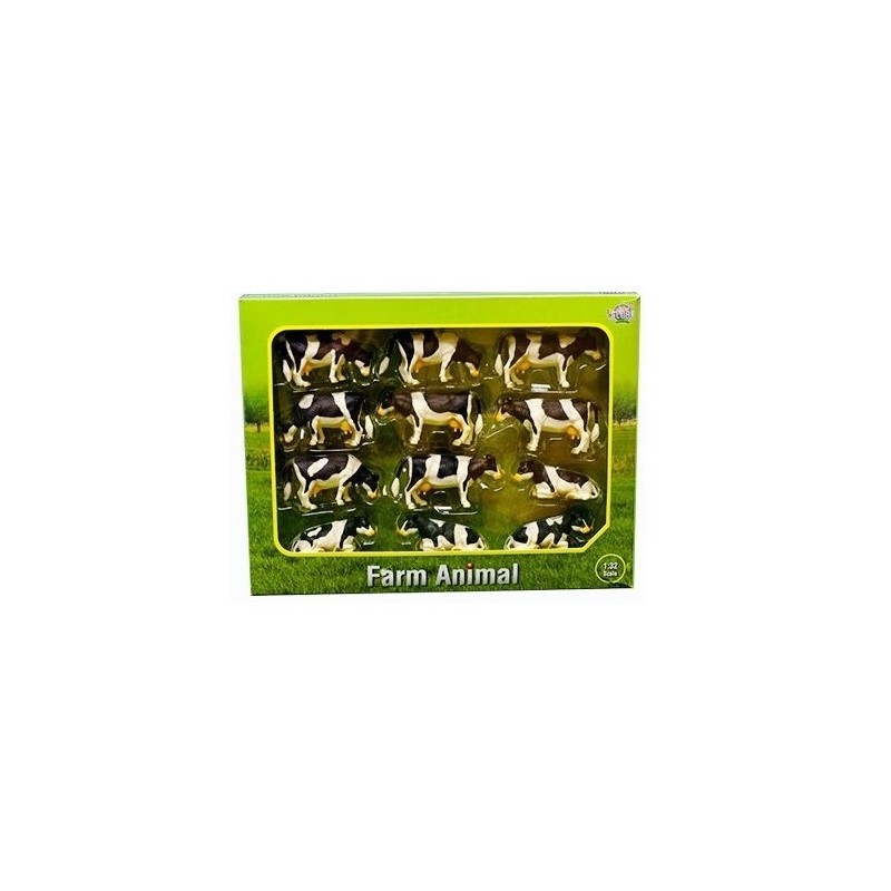 Coffret 12 vaches noires et blanches Figurines