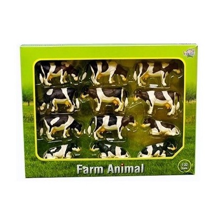Coffret 12 vaches noires et blanches Figurines