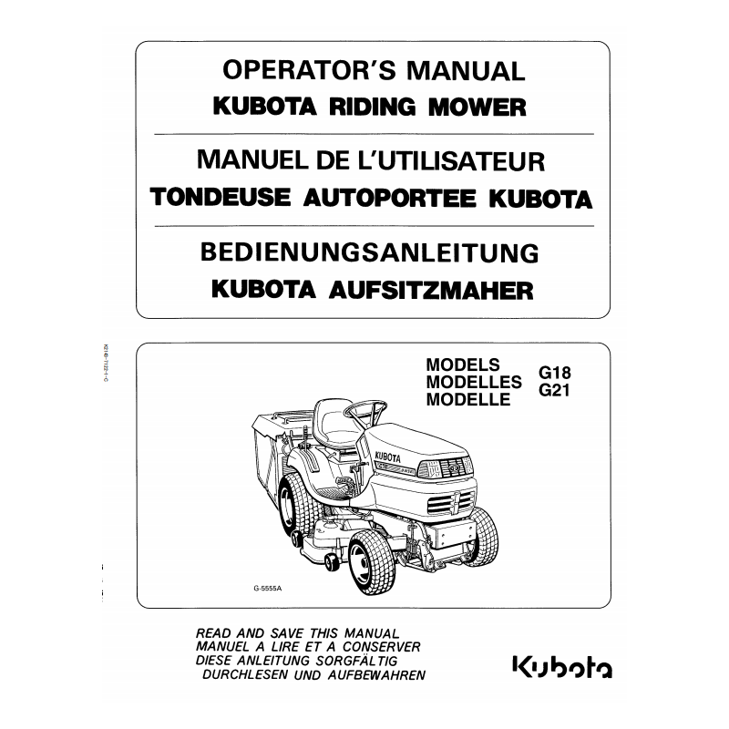 Manuel d'utilisateur tondeuses Kubota G18 - G21 - Version papier Manuels espaces verts